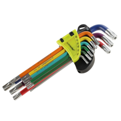 Klucze trzpieniowe otworowe 230 mm do śrub TORX, T10 - T50, 9 szt., kolorowe