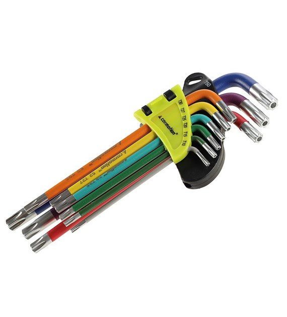 Torx hex keys 230 mm T10 - T50, 9 pcs, mixed colors
