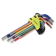 Clés Allen, 230 mm, tailles 1,5 - 10 mm, 9 pcs, couleurs mixtes
