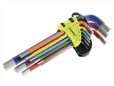 Clés Allen, 230 mm, tailles 1,5 - 10 mm, 9 pcs, couleurs mixtes