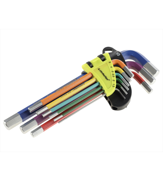 Clés Allen, 230 mm, tailles 1,5 - 10 mm, 9 pcs, couleurs mixtes