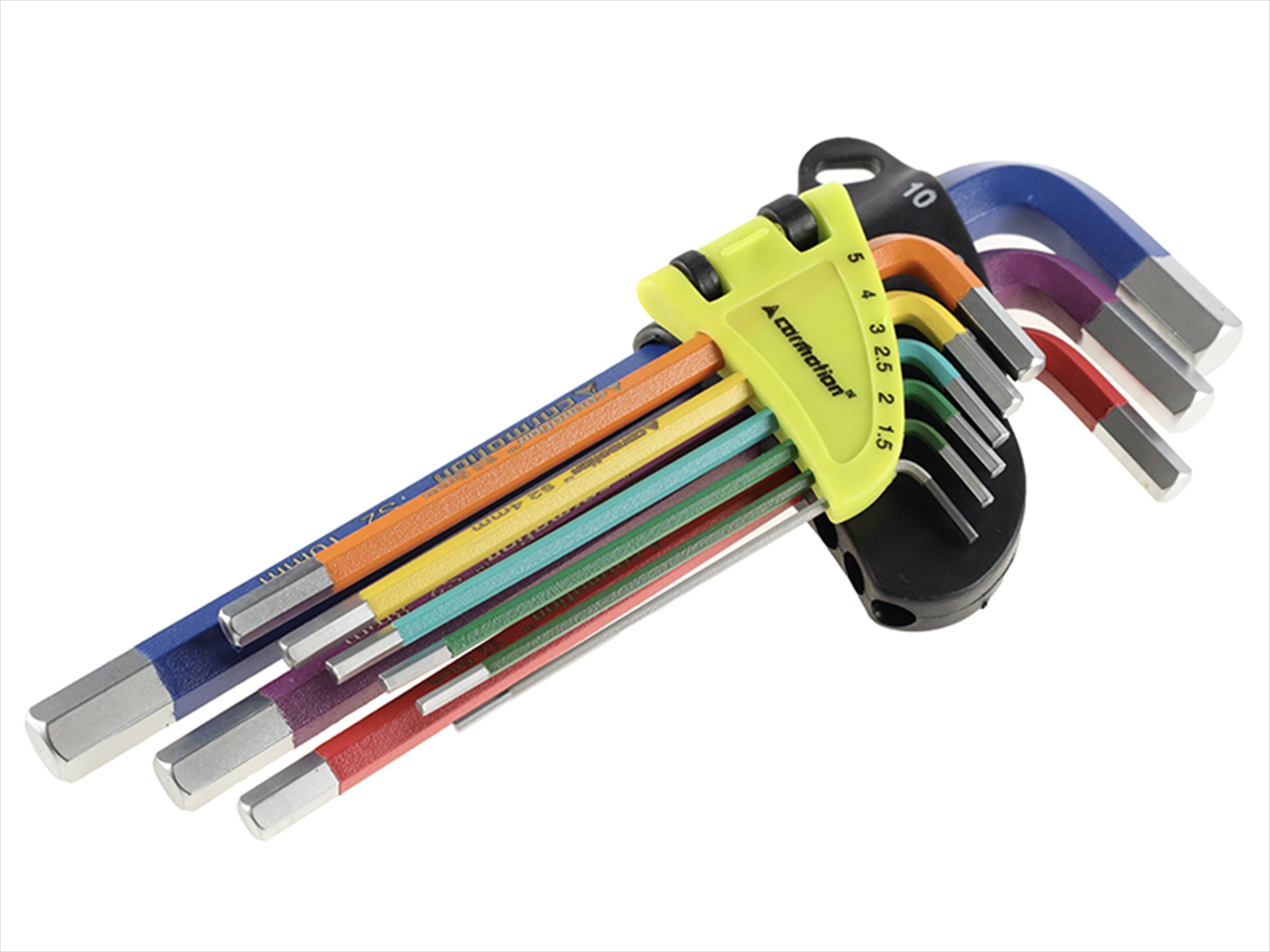 Hex keys, 230 mm, sizes 1.5 - 10 mm, 9 pcs, mixed colors