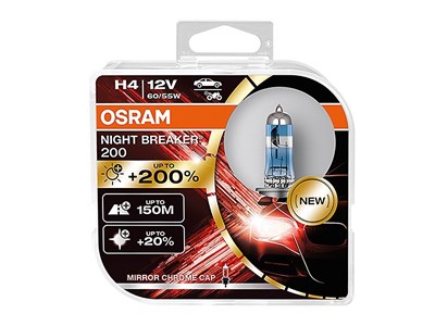 Żarówki OSRAM H4 12V 55W PX26d Night Breaker +200%, 2 szt.