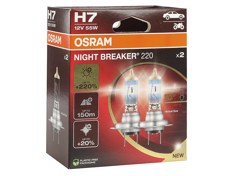 Żarówki OSRAM H7 12V 55W PX26d Night Breaker +220%, 2 szt.