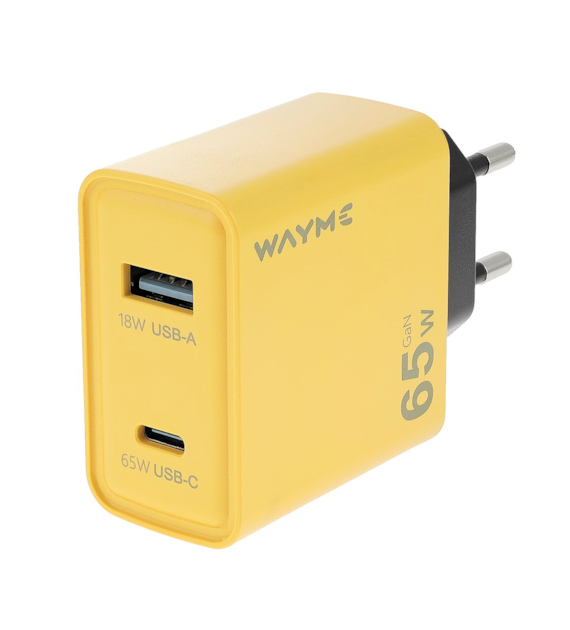 WAYME USB mains charger max 18W + USB-C max 65W GaN