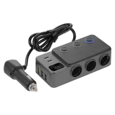 WAYME cigarette lighter 3-socket 12/24V with switches + 3x USB 3.6A + 2x USB-C max 35W + voltmeter