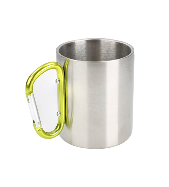 Steel mug, 300 ml with snap hook in handle