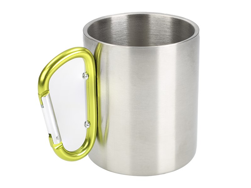 Steel mug, 300 ml with snap hook in handle