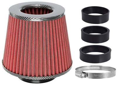 Air filter, conical 155x130x120 mm,red/carbon adapters:                        60, 63, 70 mm