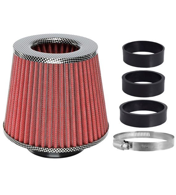 Air filter, conical 155x130x120 mm,red/carbon adapters:                        60, 63, 70 mm