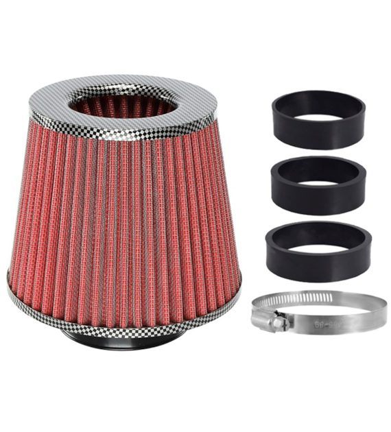 Air filter, conical 155x130x120 mm,red/carbon adapters:                        60, 63, 70 mm