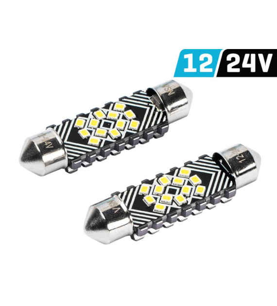 Żarówka VISION Festoon SV8.5 41 mm 12/24V 12x 2016 SMD LED, CANBUS, biała, 2 szt.