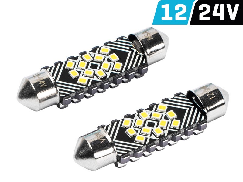 Żarówka VISION Festoon SV8.5 41 mm 12/24V 12x 2016 SMD LED, CANBUS, biała, 2 szt.