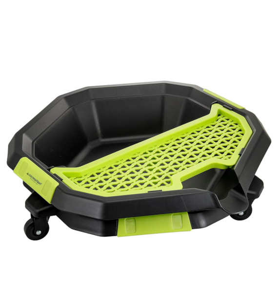 Oil drain pan on wheels, with drainer, 8L