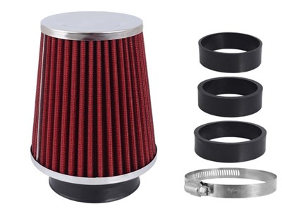 Air filter, conical, 120x130x90 mm, red / chrome, adapters: 60, 63, 70 mm