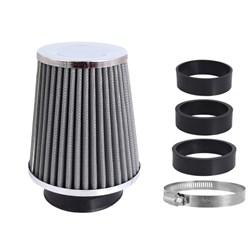 Air filter, conical 120x130x90 mm, silver / chrome, adapters: 60, 63, 70 mm
