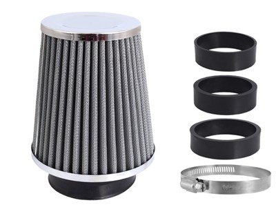 Air filter, conical 120x130x90 mm, silver / chrome, adapters: 60, 63, 70 mm
