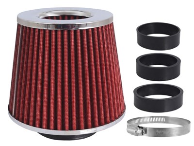 Air filter, conical 155x130x120 mm, red / chrome, adapters: 60, 63, 70 mm