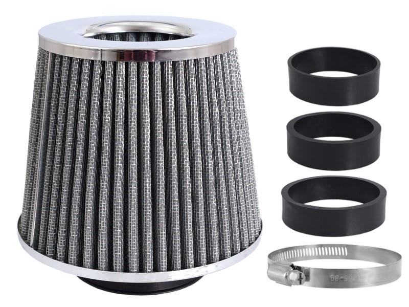 Air filter, conical 155x130x120 mm, silver / chrome, adapters: 60, 63, 70 mm