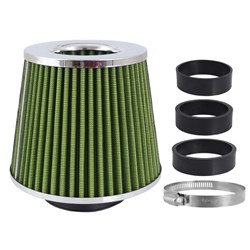 Air filter, conical 155x130x120 mm, lime green / chrome, adapters: 60, 63, 70 mm