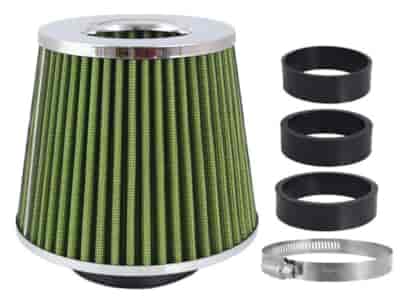 Air filter, conical 155x130x120 mm, lime green/chrome, adapters: 60, 63, 70 mm