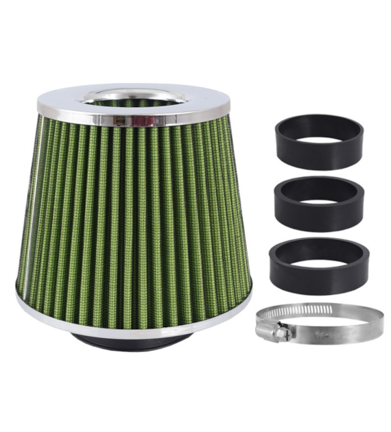 Air filter, conical 155x130x120 mm, lime green/chrome, adapters: 60, 63, 70 mm