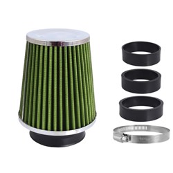 Air filter, conical 120x130x90 mm, lime green / chrome, adapters: 60, 63, 70 mm