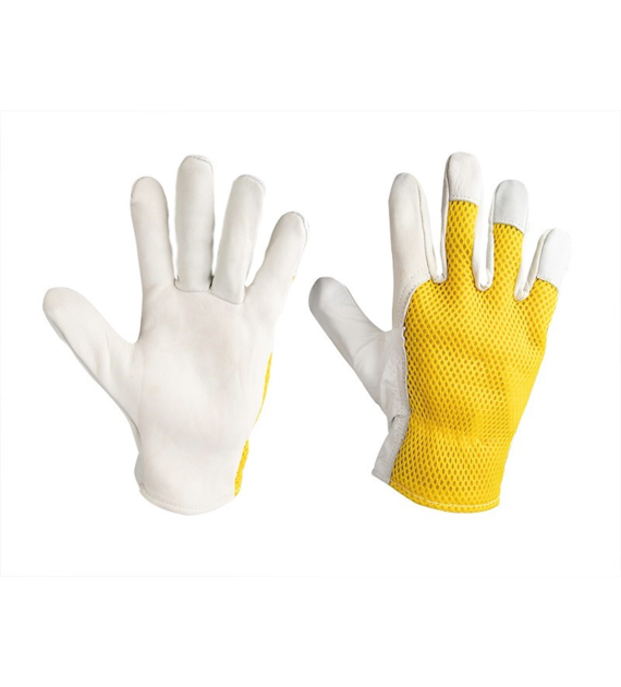 Work gloves goatskin + mesh, size 9, yellow