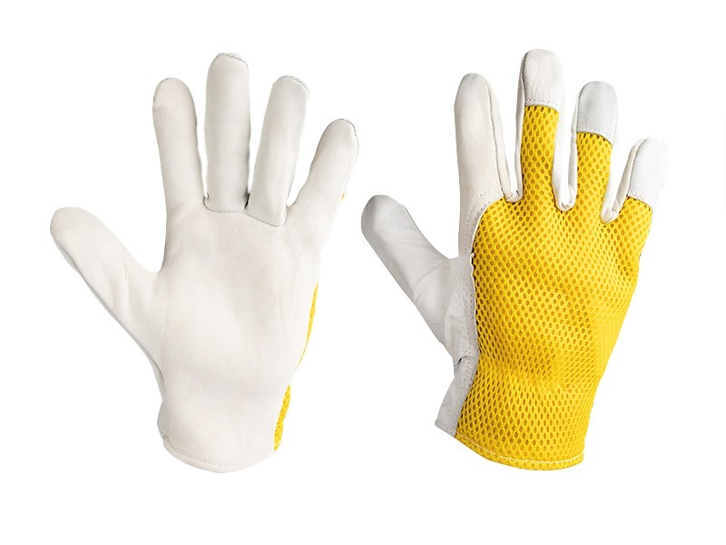 Work gloves goatskin + mesh, size 10, yellow