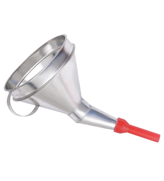 Metal funnel with plastic tip, bowl 165 mm, angled