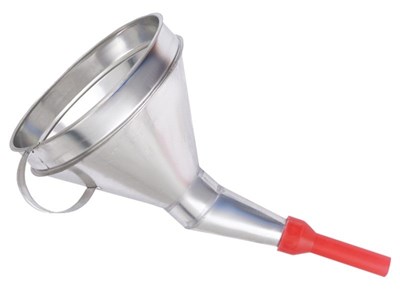 Metal funnel with plastic tip, bowl 165 mm, angled