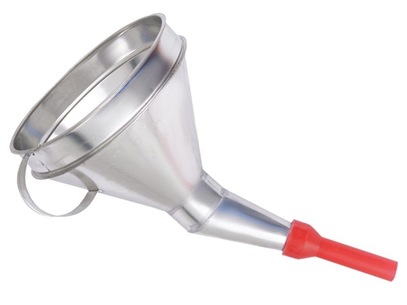 Metal funnel with plastic tip, bowl 165 mm, angled