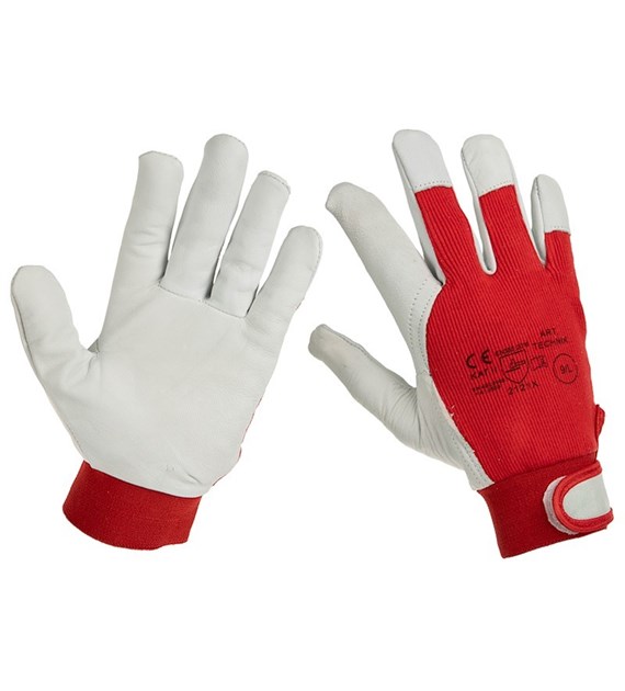 Work gloves goatskin, hook-and-loop strips, 7, red