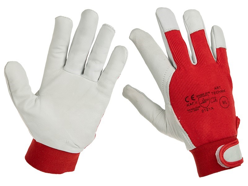 Work gloves goatskin, hook-and-loop strips, 7, red