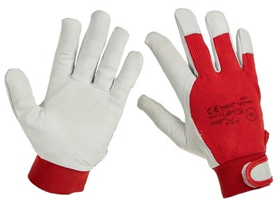 Work gloves goatskin, hook-and-loop strips, 8, red