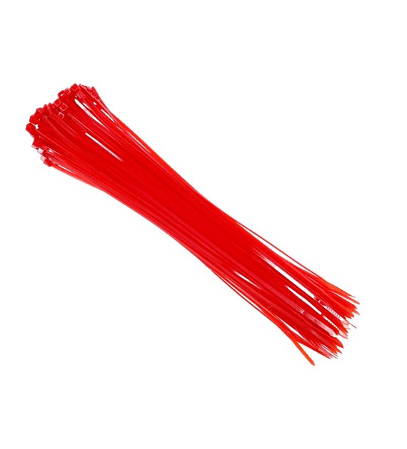 Opaski kablowe nylonowe 300x3,6 mm, czerwone, 100 szt.