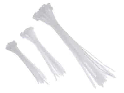 Jeu d'attache-câbles en nylon, blancs 100x2,5 mm, 120x2,5 mm, 200x5 mm