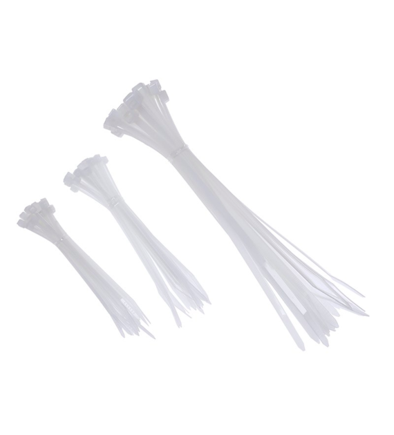 Jeu d'attache-câbles en nylon, blancs 100x2,5 mm, 120x2,5 mm, 200x5 mm