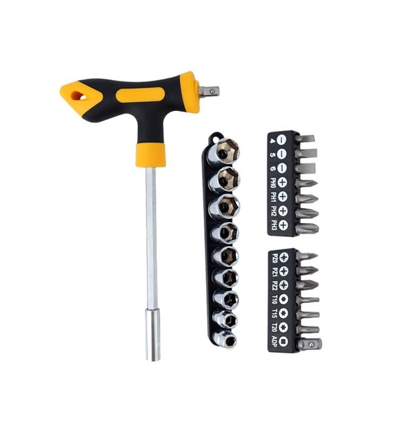 Screwdriver T24 , adapter, 13 bits and 9 sockets included