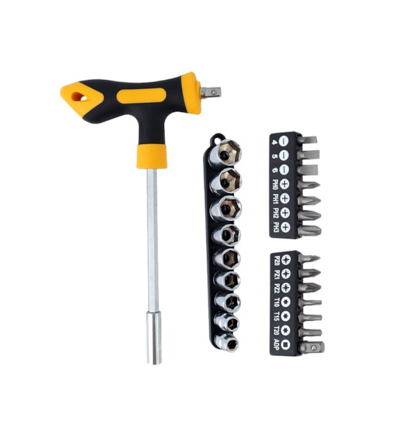 Tournevis T24, adaptateur, 13 embouts et 9 douilles inclus