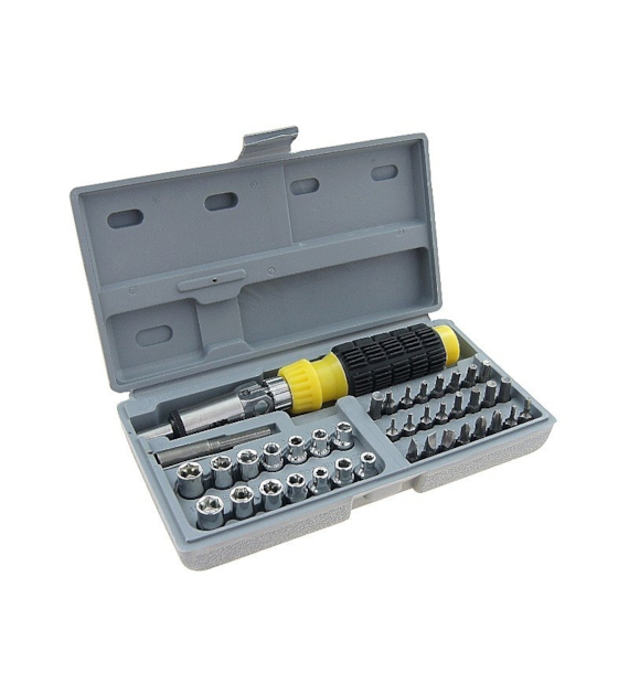 Schraubendreher mit einem Satz Bits und Stecknüssen 41 Elemente in einer Box