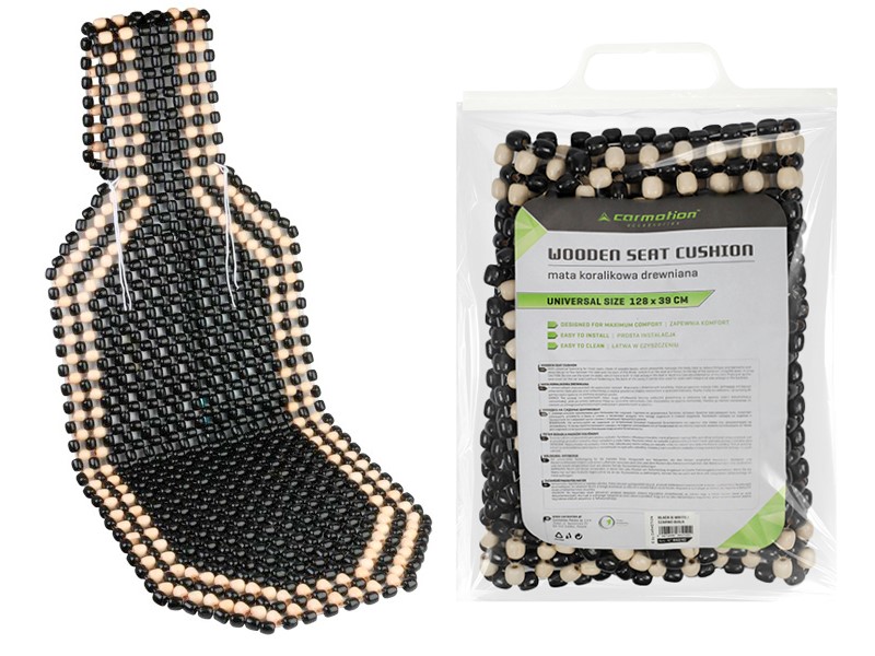 Bead mat, wooden, black and white