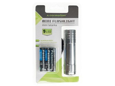 Flashlight, 9 LED aluminum, batteries included
