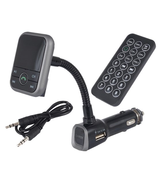 Transmetteur FM avec affichage ACL, slot SD, AUX, USB 2.1A, avec fonction mains libres Bluetooth