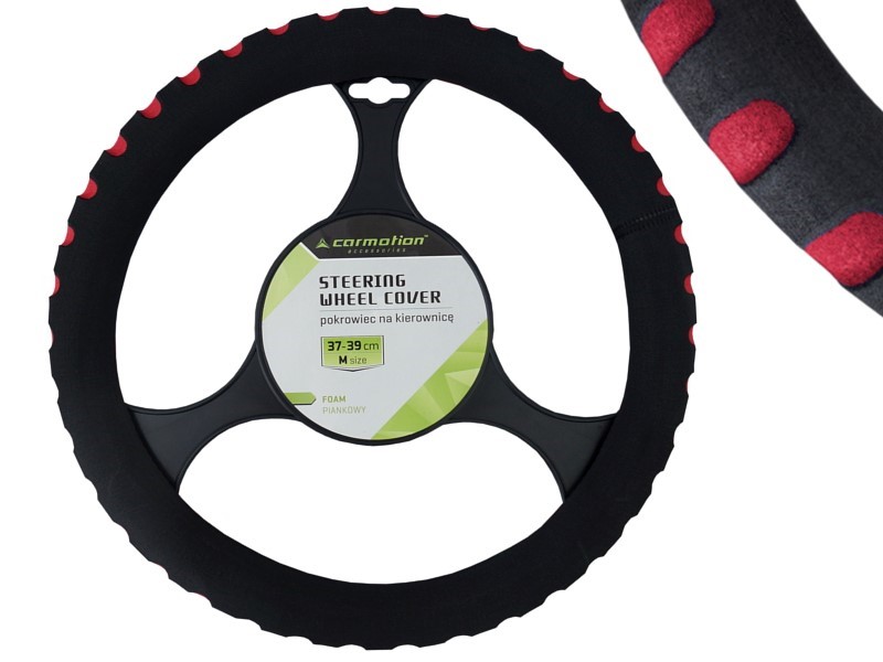 Steering wheel cover 37-39 cm  M  foam, black / red