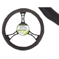 Couvre volant PU 37-39 cm  M , poignées perforées, noir + fils rouges