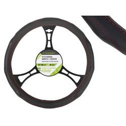 Pokrowiec na kierownicę PU 37-39 cm  M , perforowane gripy, czarny + czerwone nici