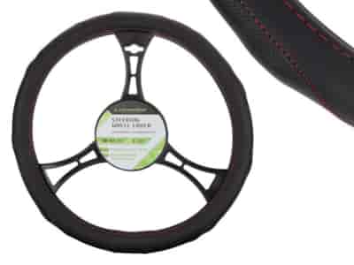 Lenkradbezug PU 39-41 cm  L , perforierte Griffe, schwarz + rote Fäden