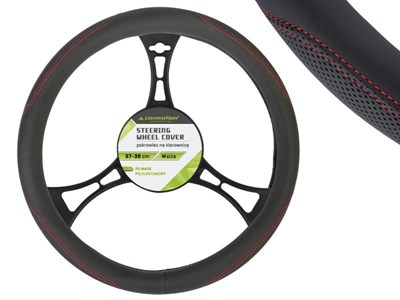 Steering wheel cover PU 37-39 cm  M , partially perforated, black + red threads