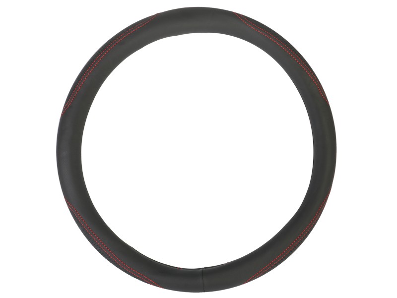 Steering wheel cover PU 37-39 cm "M", partially perforated, black + red threads
